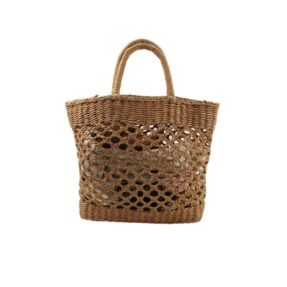 BTB Los Angeles Womens Straw Woven Tote Shoulder Handbag Brown